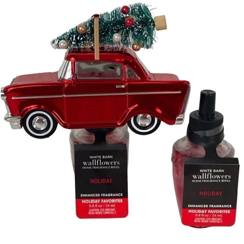 Bath and Body Works Christmas Red Car Wallflower and 2 HOLIDAY Scented Refills